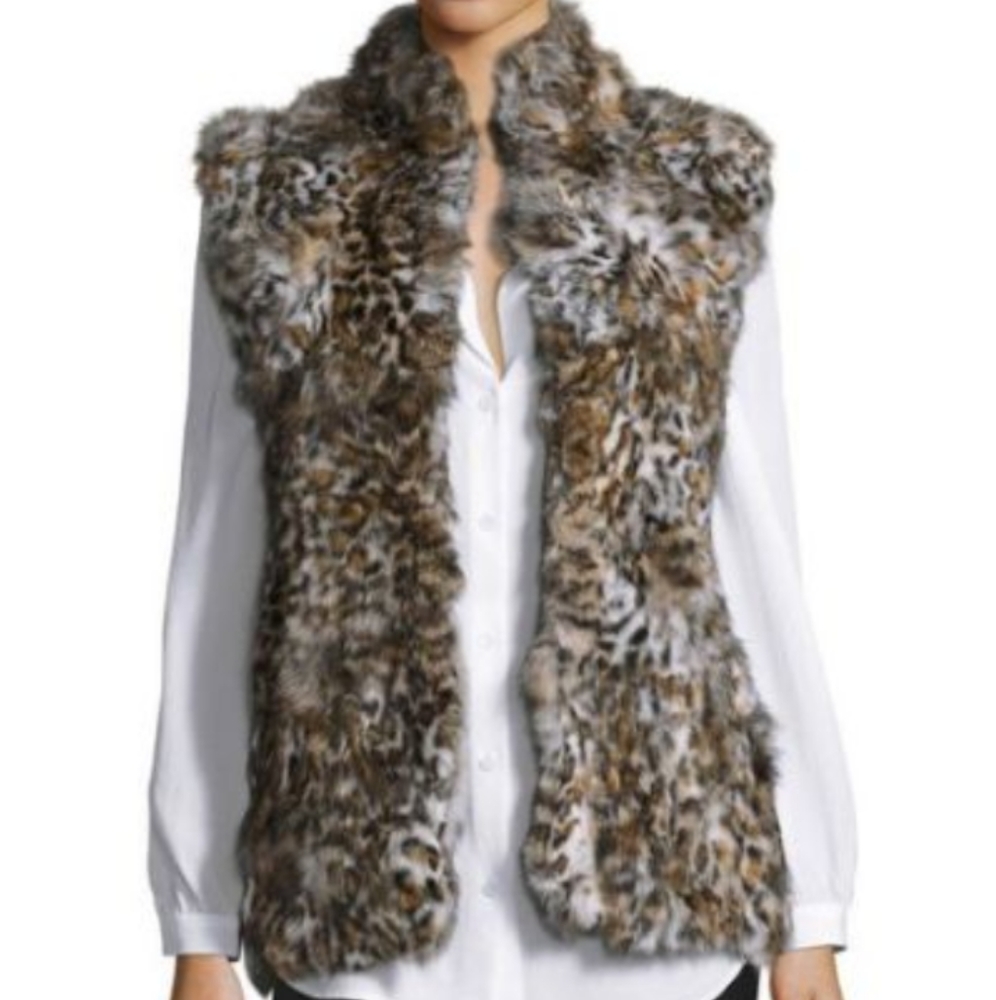 Adrienne Landau Leopard Print Rabbit-Fur Vest - Picture 7 of 7